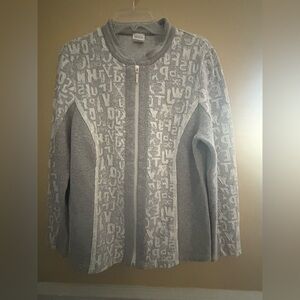 Women's Gray Sparkle & Patterned Zip Front Jacket